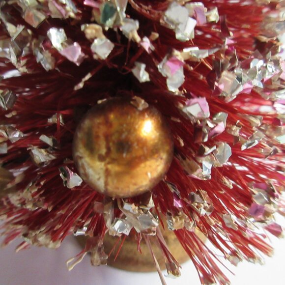 Red & Green Bottle Brush Flocked Christmas Tree 7" Delta Novelty Japan Vintage - Picture 5 of 16